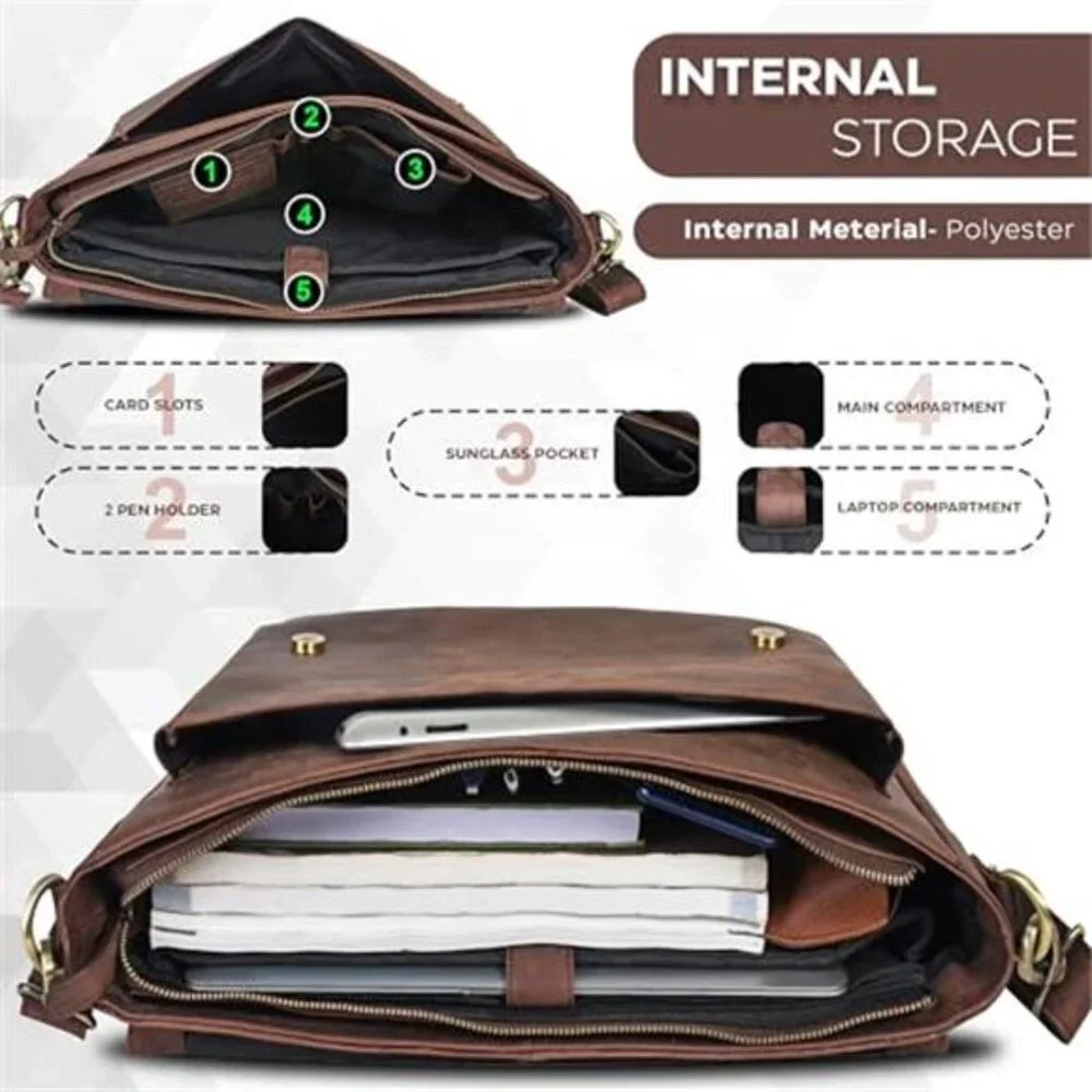 Full Grain Leather Laptop Messenger Satchel Work Crossbody Shoulder Bag